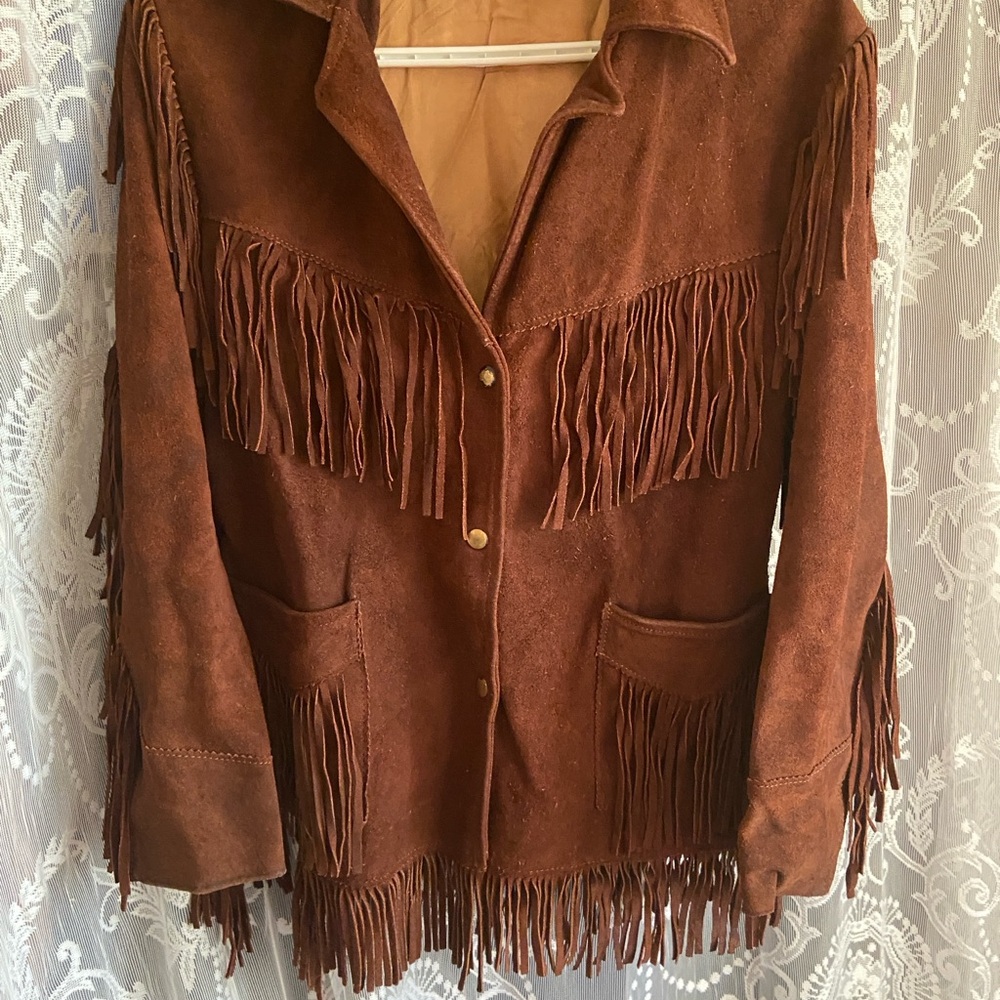 Strada Brown Leather Fringe Jacket